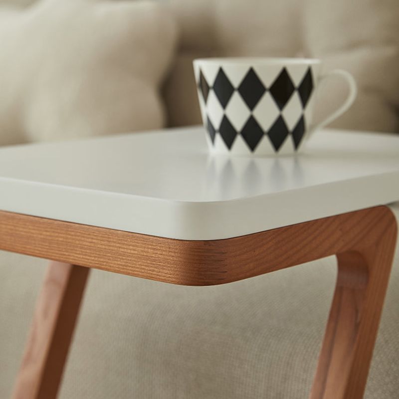 Modern Minimalist White Side Table with Ashwood Frame and Spacious Desktop - Luxus Heim