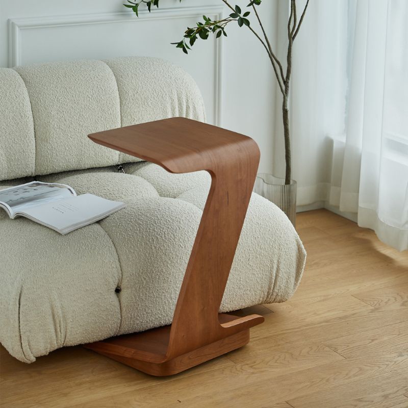 Modern Wooden C Shaped Side Table with Wheels Space Saving Sofa End Luxus Heim