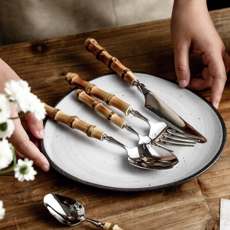 Natural Bamboo Cutlery Set: Luxury Bamboo Silverware Set by Luxus Heim