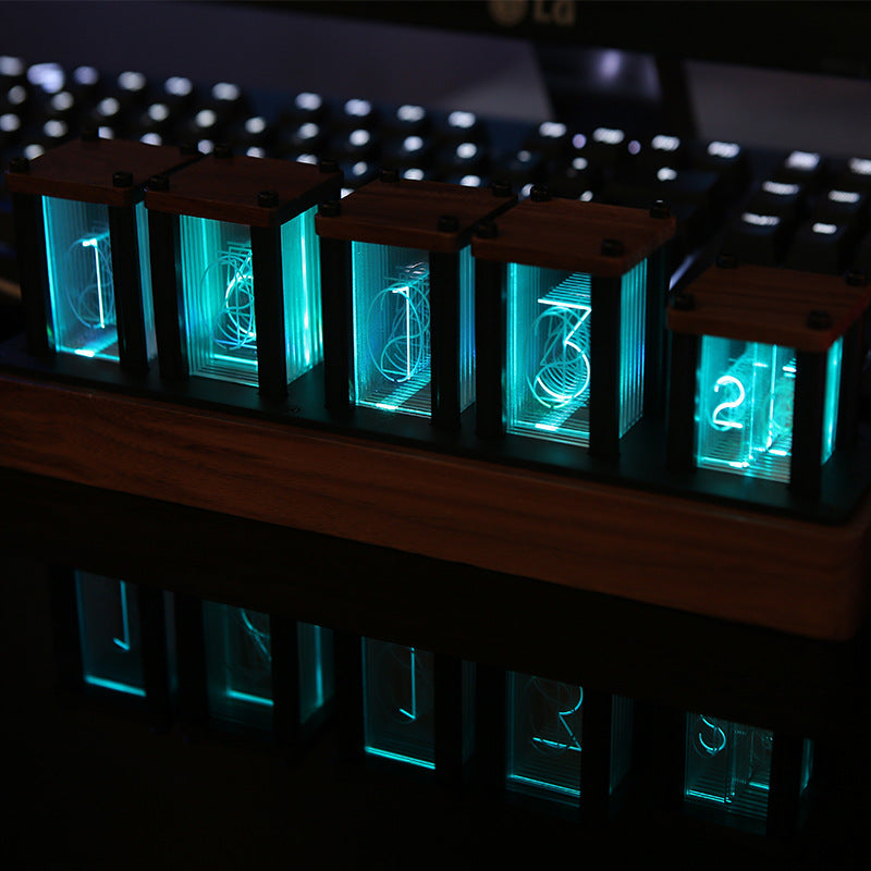 Neon Rainbow Clock with Glow Tube in Walnut and Maple Options