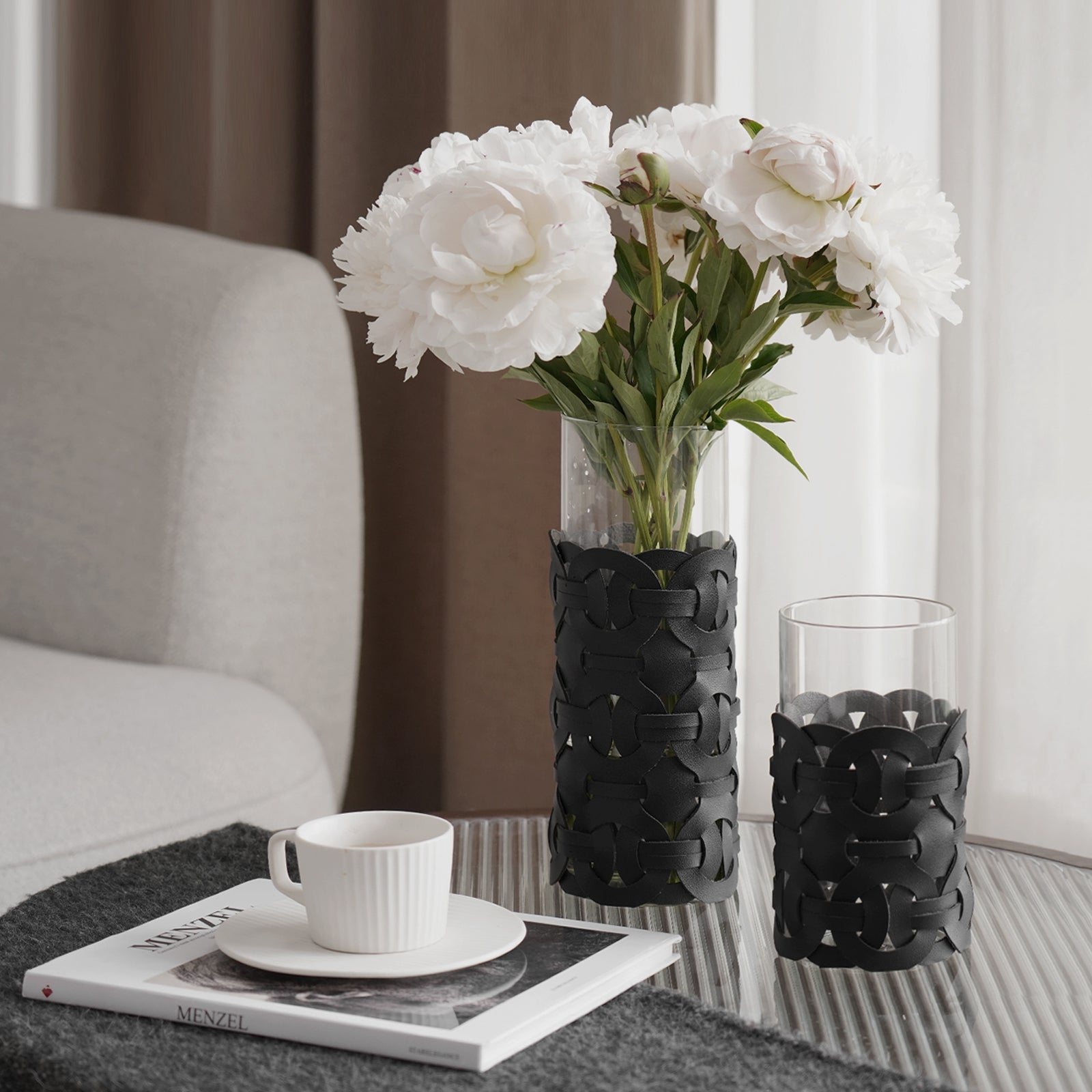 Chain Leather Glass Table Vase - Vases - Luxus Heim