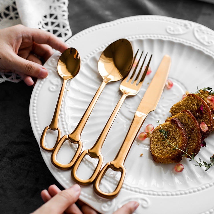 Elegance Ringlet Flatware Set in 18/10 Stainless Steel with Unique Ring Handle Design, available in various sets