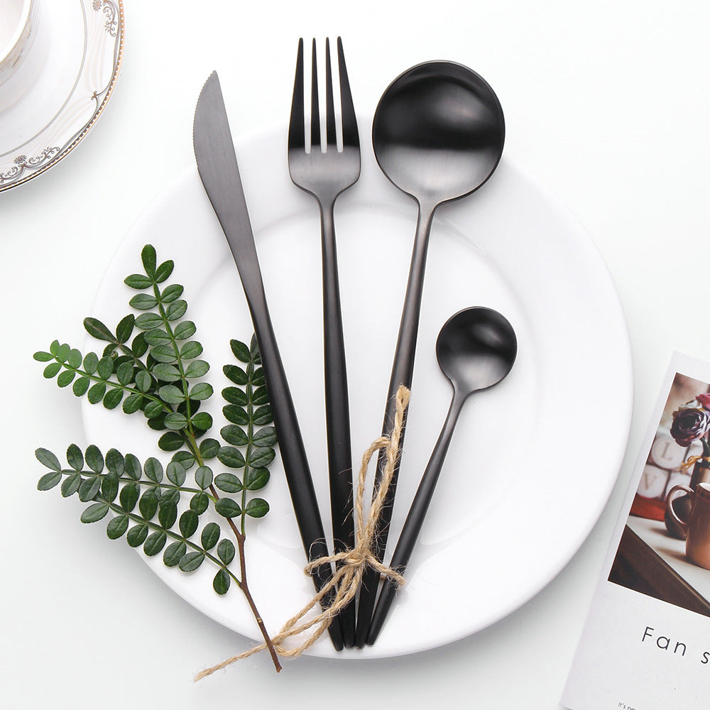 Maison Collection flatware set in enduring black finish, crafted from premium 18/10 stainless steel.