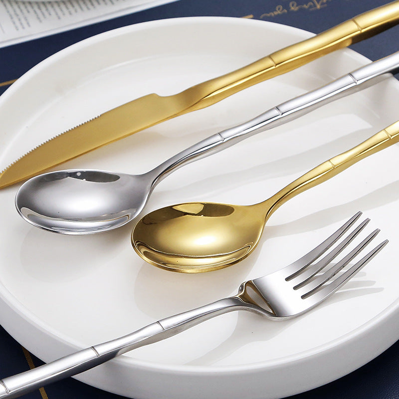 Metal Bamboo Elegance Cutlery Set showcasing artistic bamboo handles and premium stainless steel.