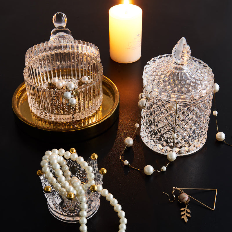 Crown Glass Candle Holder with Golden Crown Design - Luxus Heim