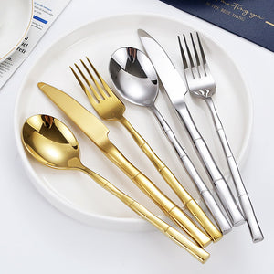 Metal Bamboo Elegance Cutlery Set showcasing artistic bamboo handles and premium stainless steel.