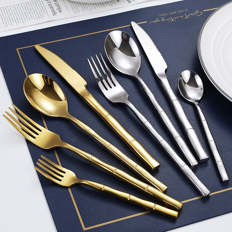 Metal Bamboo Elegance Cutlery Set showcasing artistic bamboo handles and premium stainless steel.