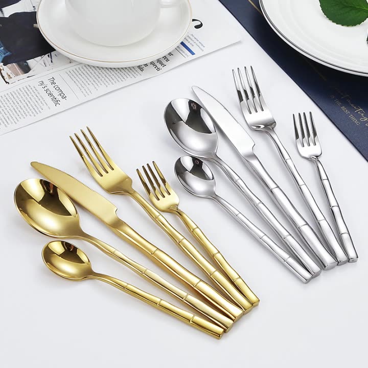 Metal Bamboo Elegance Cutlery Set showcasing artistic bamboo handles and premium stainless steel.