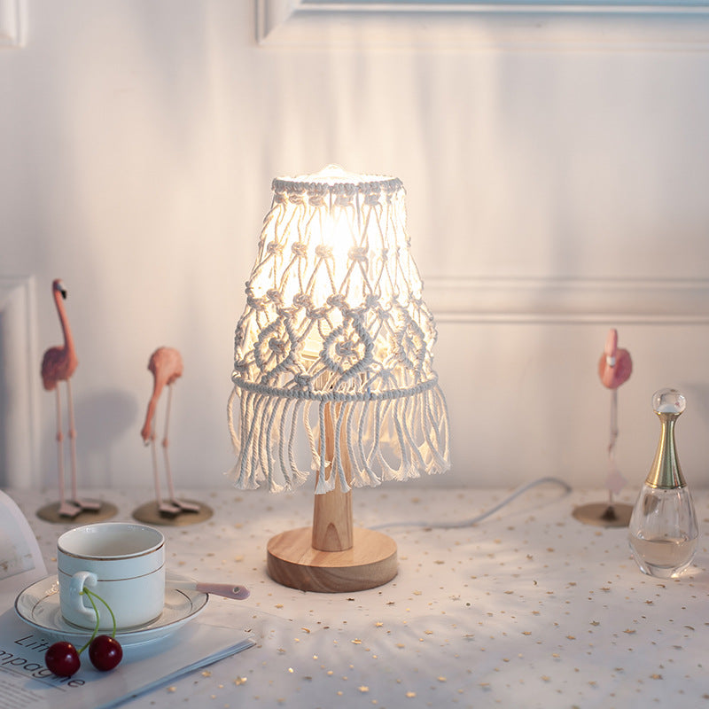 Bohemian Macramé Lamp Shade showcasing its intricate handwoven design on LuxusHeim.