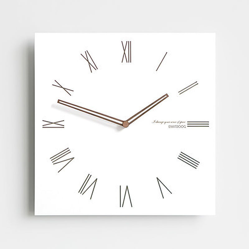 White Quadrangle Wall Clock with Walnut Wood Hands