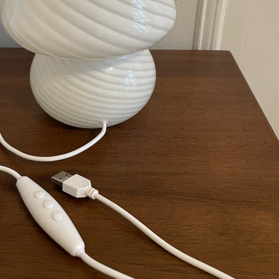 Dimmable Swirl Glass Lamp with USB Connectivity