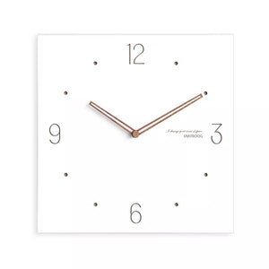 White Quadrangle Wall Clock with Walnut Wood Hands
