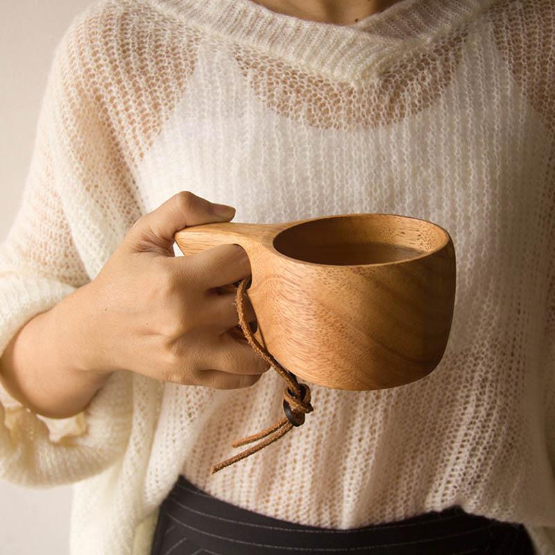  Classic Rubberwood Mug with Unique Wood Grain