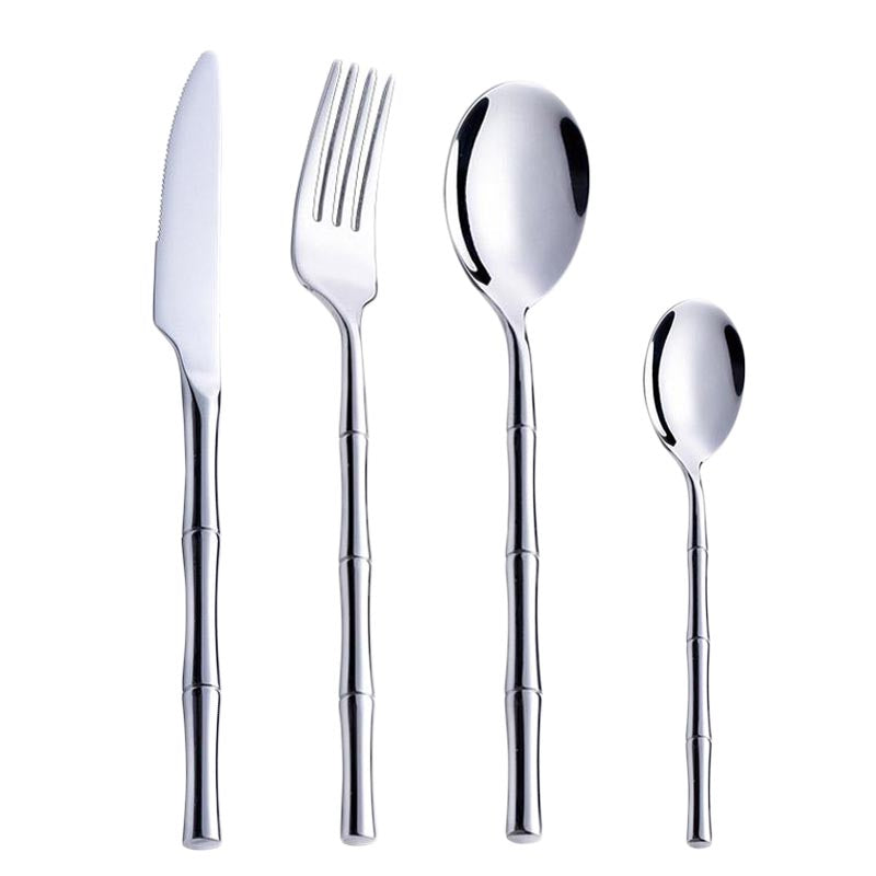 Metal Bamboo Elegance Cutlery Set showcasing artistic bamboo handles and premium stainless steel.