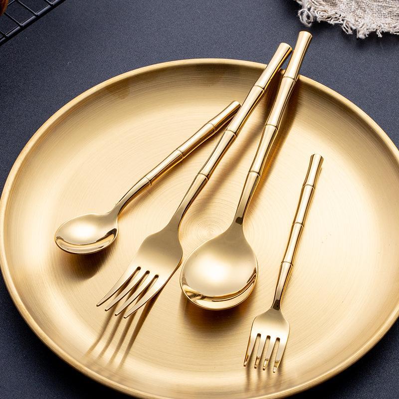 Metal Bamboo Elegance Cutlery Set showcasing artistic bamboo handles and premium stainless steel.