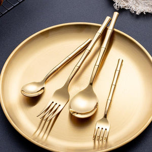 Metal Bamboo Elegance Cutlery Set showcasing artistic bamboo handles and premium stainless steel.