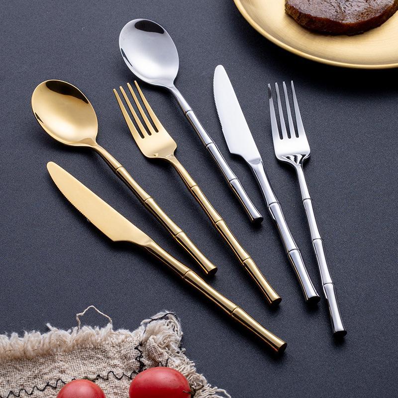 Metal Bamboo Elegance Cutlery Set showcasing artistic bamboo handles and premium stainless steel.