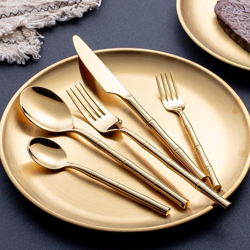 Metal Bamboo Elegance Cutlery Set showcasing artistic bamboo handles and premium stainless steel. high-quality stainless steel.