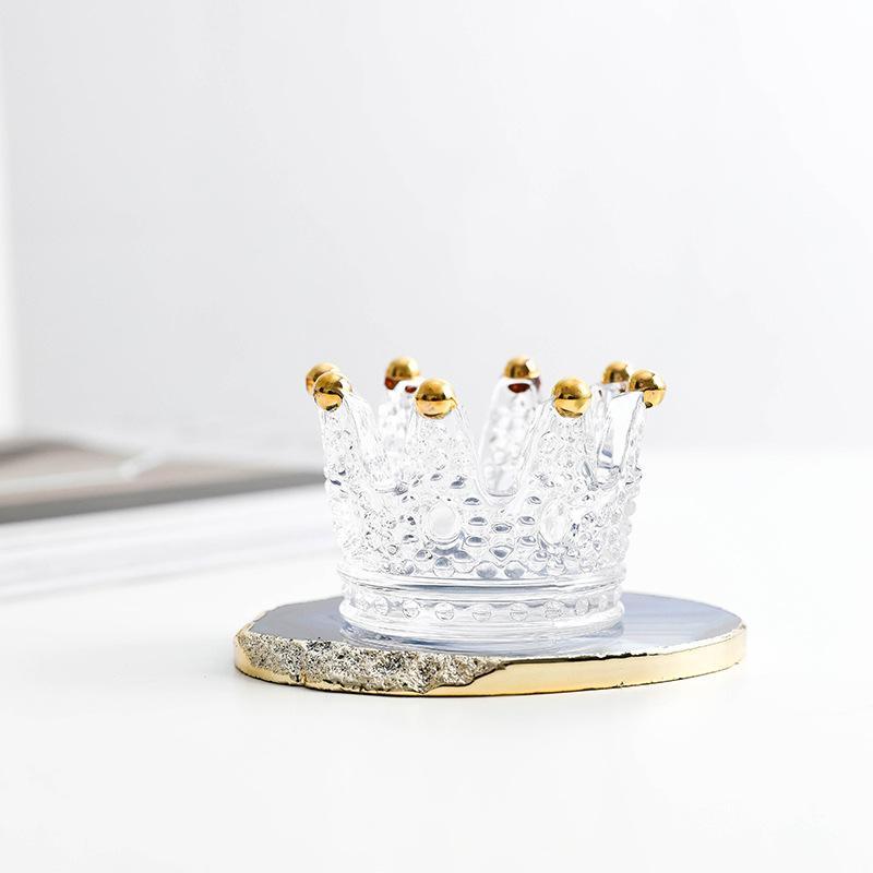 Crown Glass Candle Holder with Golden Crown Design - Luxus Heim