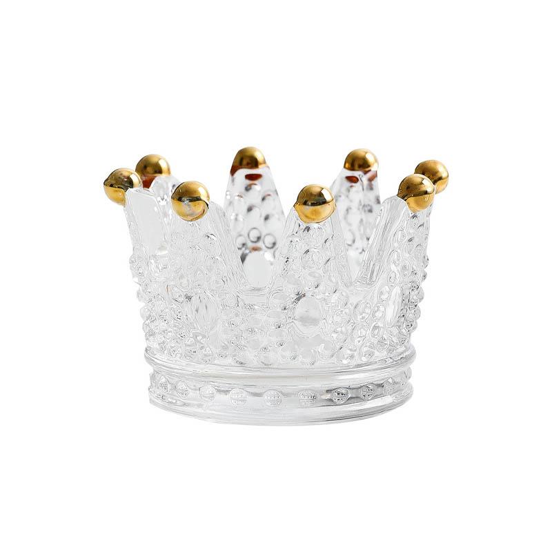 Crown Glass Candle Holder with Golden Crown Design - Luxus Heim