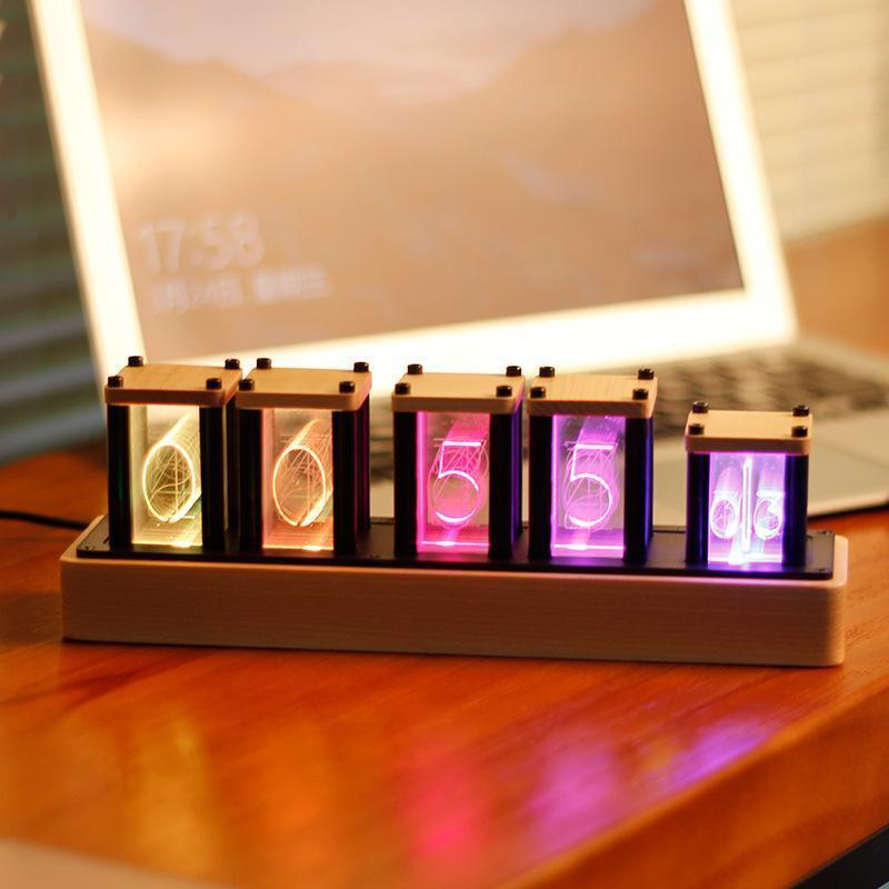 Neon Rainbow Clock with Glow Tube in Walnut and Maple Options