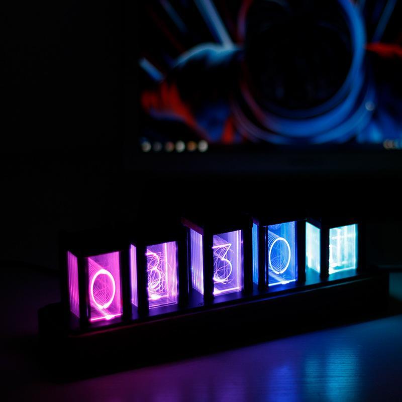 Neon Rainbow Clock with Glow Tube in Walnut and Maple Options