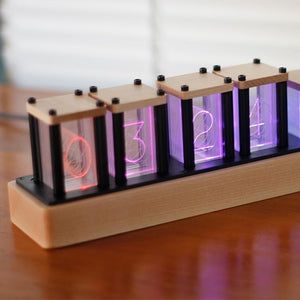 Neon Rainbow Clock with Glow Tube in Walnut and Maple Options