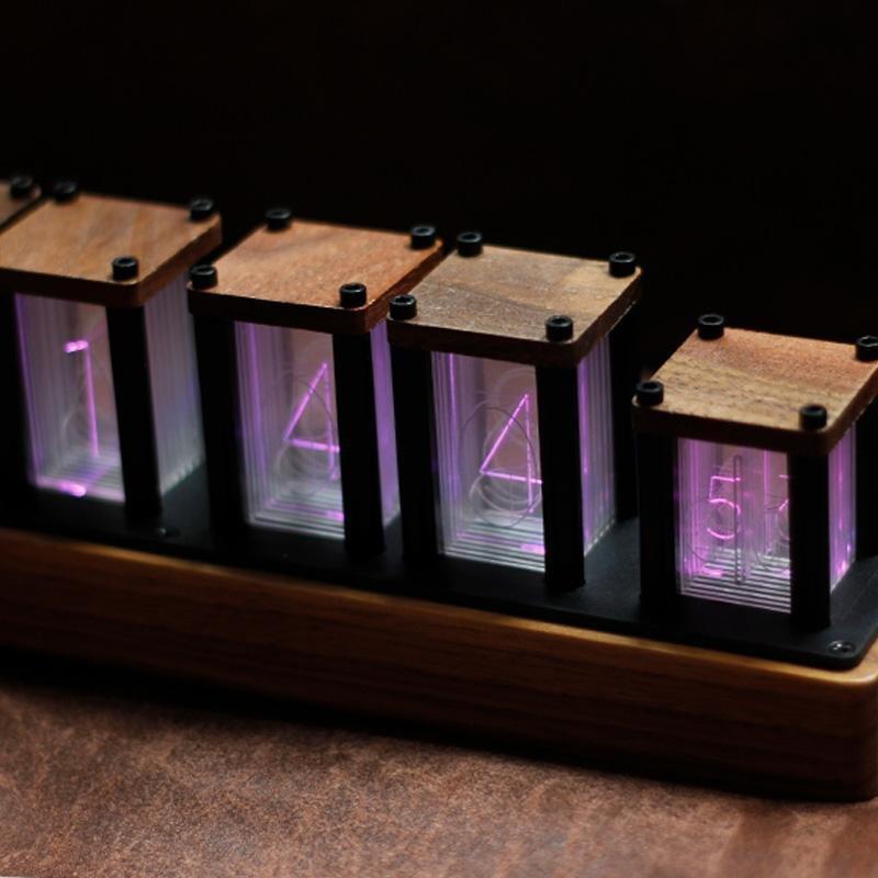 Neon Rainbow Clock with Glow Tube in Walnut and Maple Options