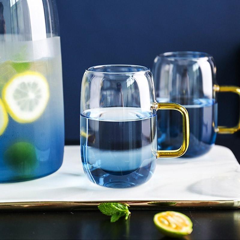 Frosted Blue Glass Drinkware Set in High-Quality Frosted Glass