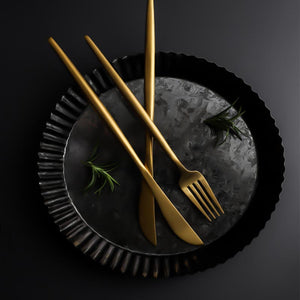 Maison Collection flatware set in luxurious gold finish, crafted from premium 304 stainless steel.