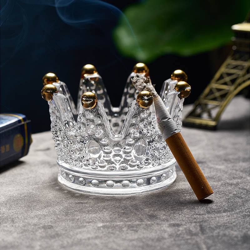 Crown Glass Candle Holder with Golden Crown Design - Luxus Heim