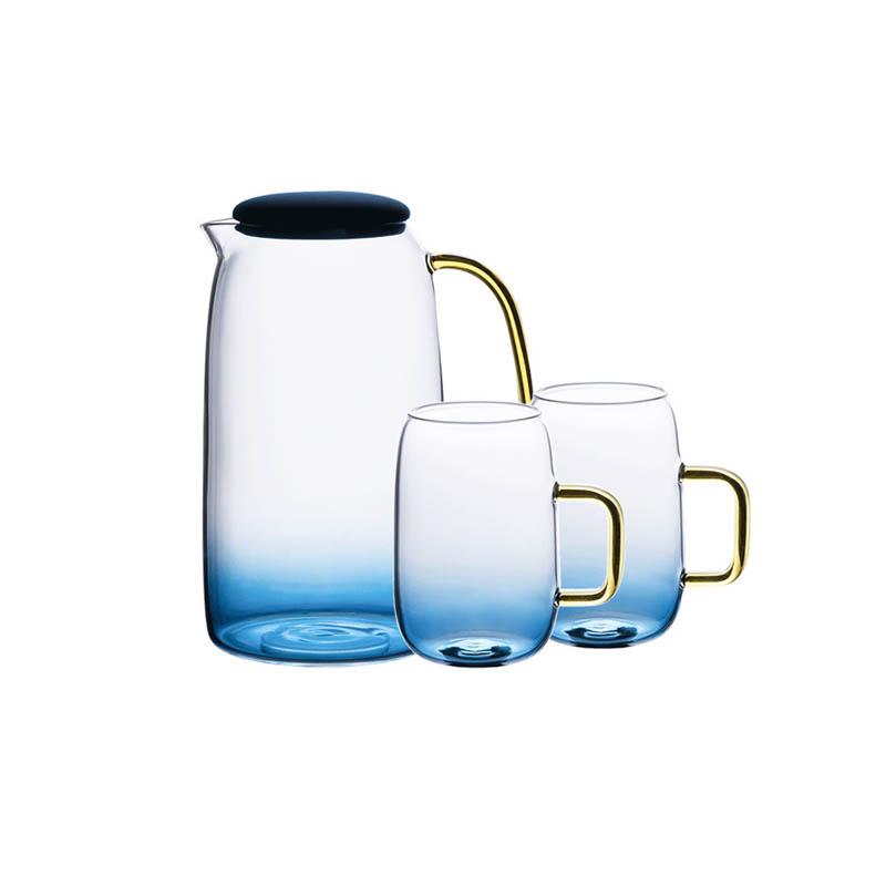 Frosted Blue Glass Drinkware Set in High-Quality Frosted Glass