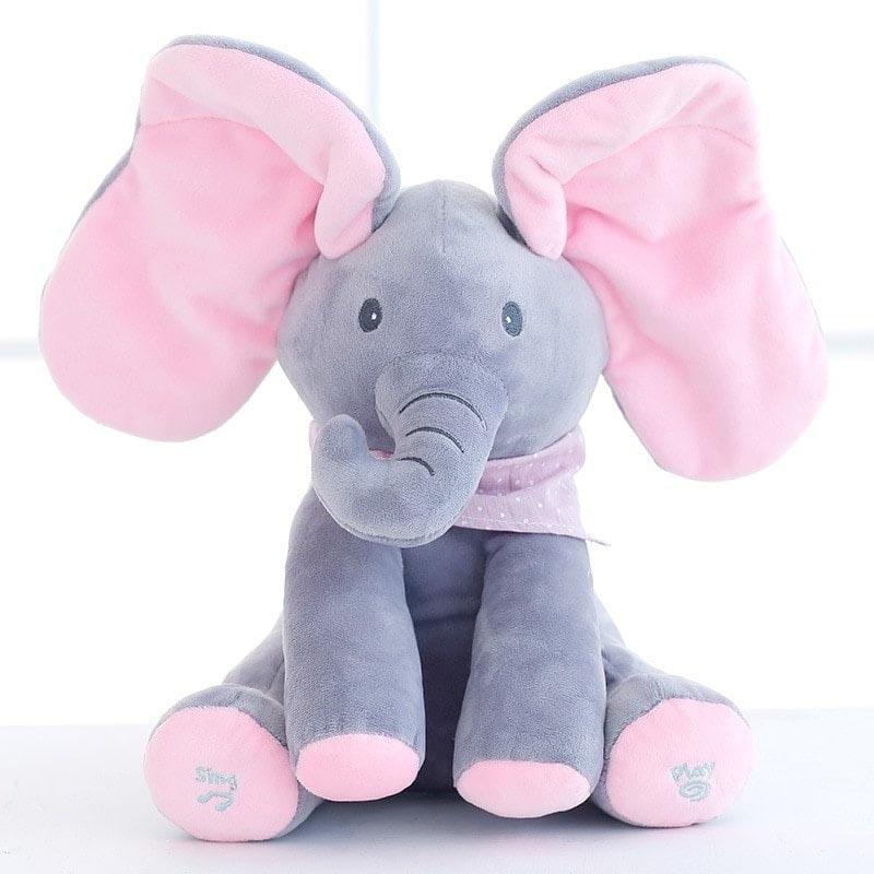 Interactive Elephant Baby Toy in Pink and Grey