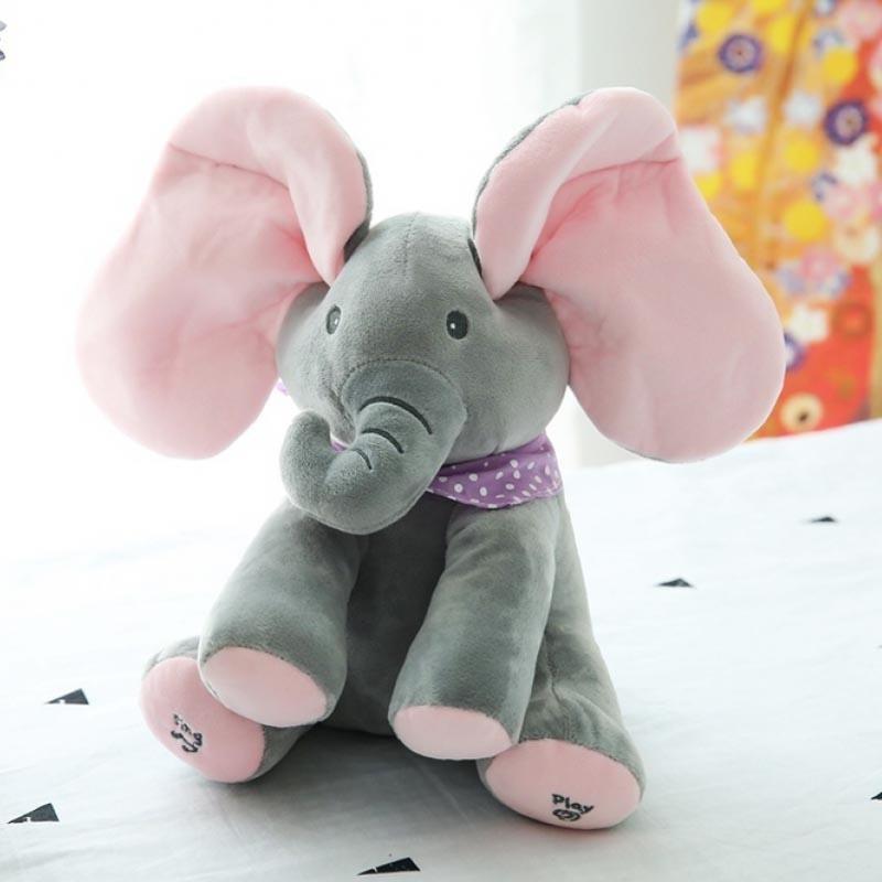 Interactive Elephant Baby Toy in Pink and Grey