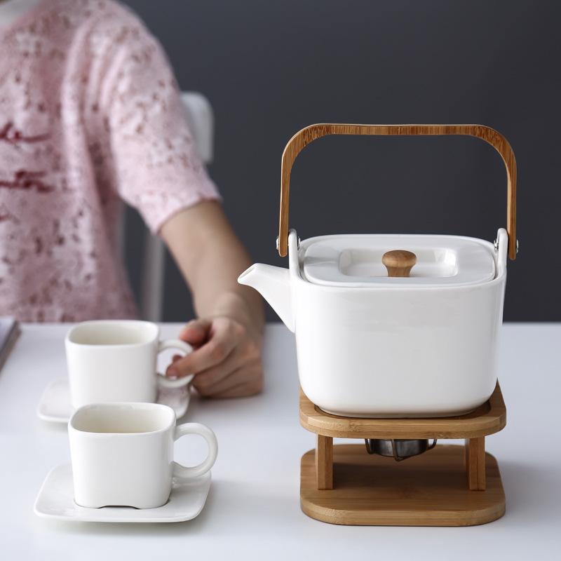 Gold Pattern Square Tea Set with Intricate Designs