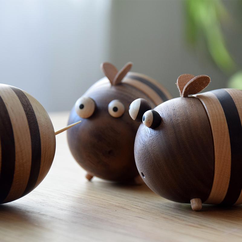 Little Bee Toothpick Holder in Beech and Black Walnut Wood