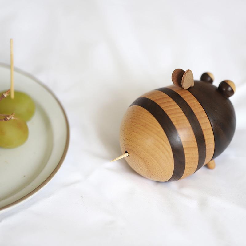 Little Bee Toothpick Holder in Beech and Black Walnut Wood