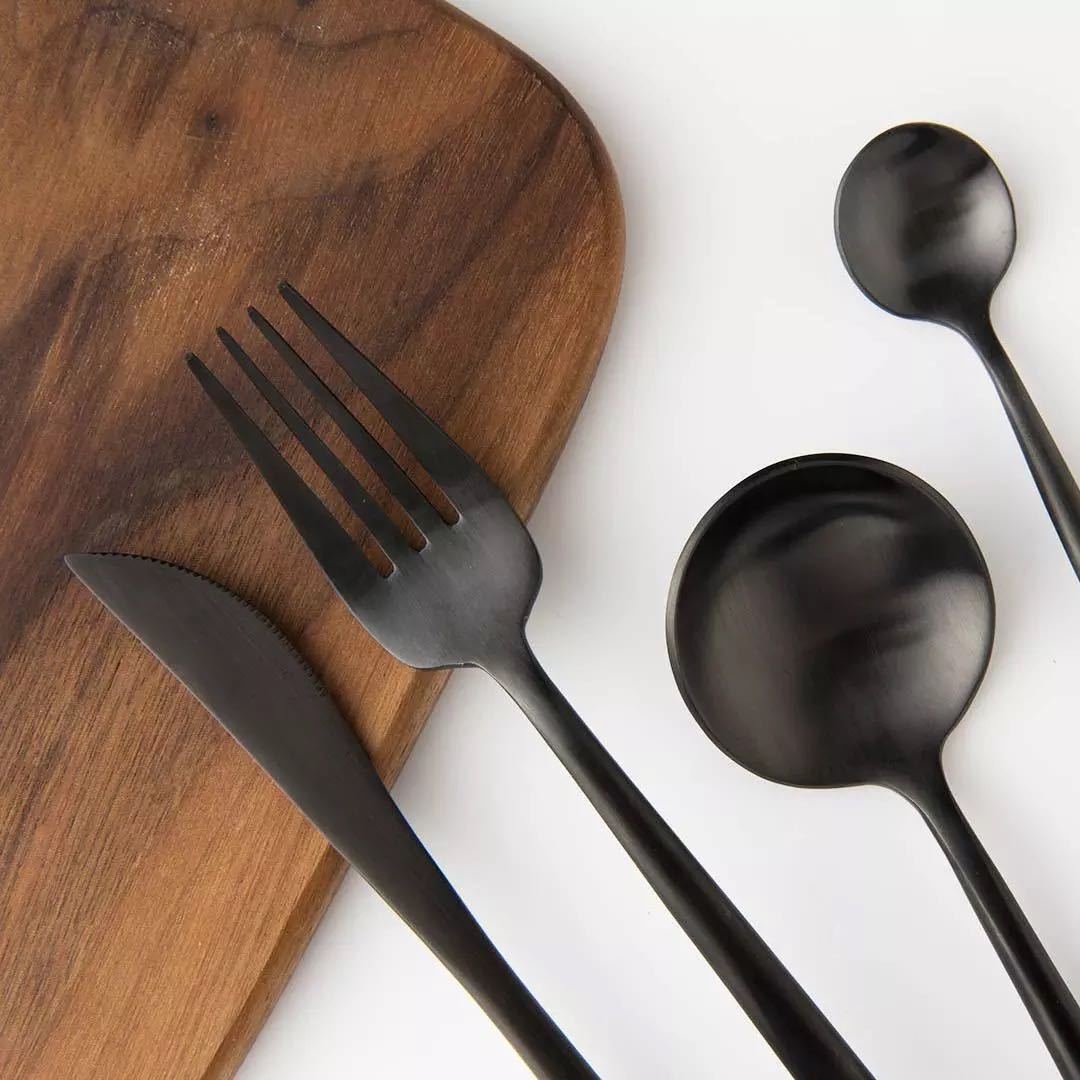 Maison Collection flatware set in enduring black finish, crafted from premium 18/10 stainless steel.