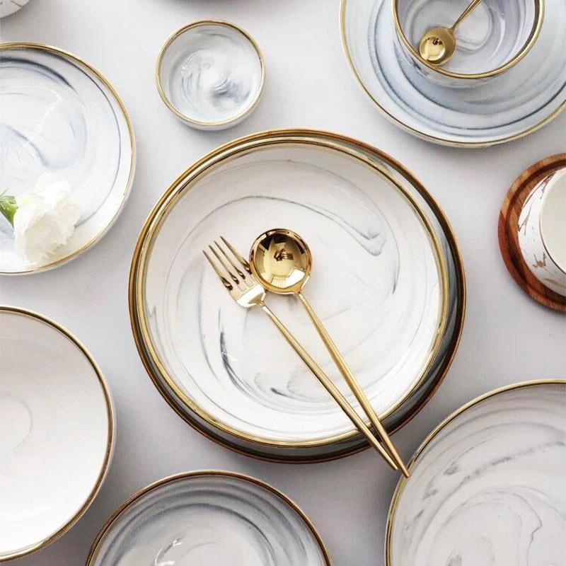 Cataya White Marble Plates - Plates - Luxus Heim
