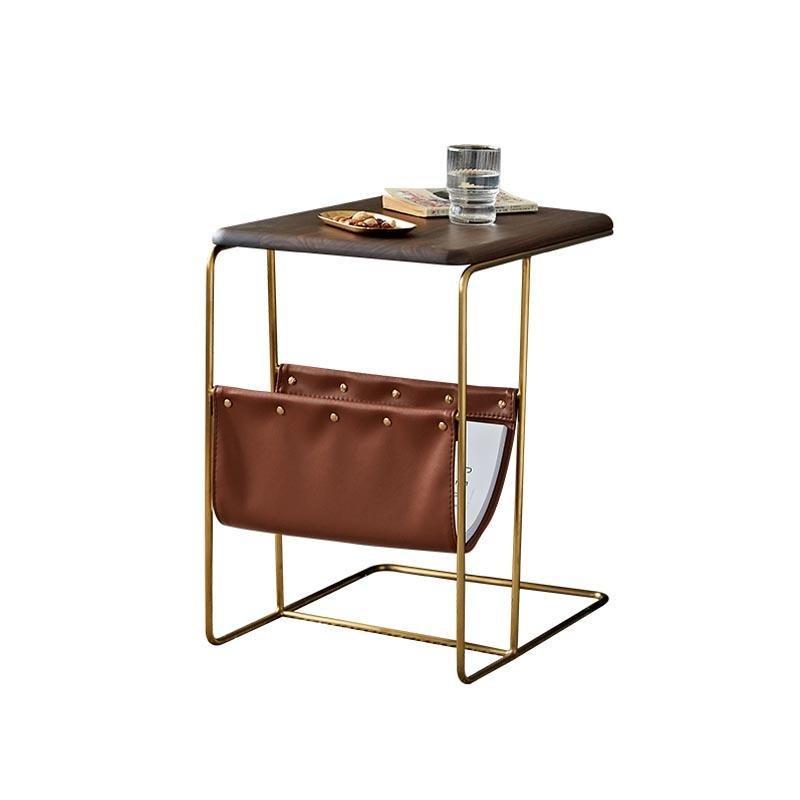 Stylish Elegant Magazine Holder Side Table in Walnut Finish with Leather Magazine Holder - Luxus Heim