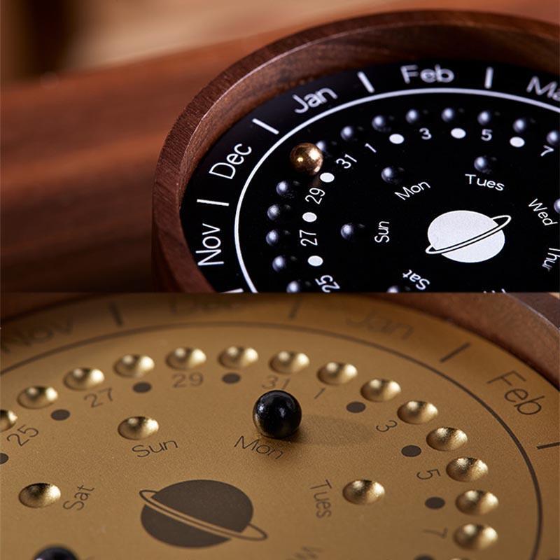 Perpetual Planetary Calendar Made from Black Walnut and Aluminum Alloy - Luxus Heim