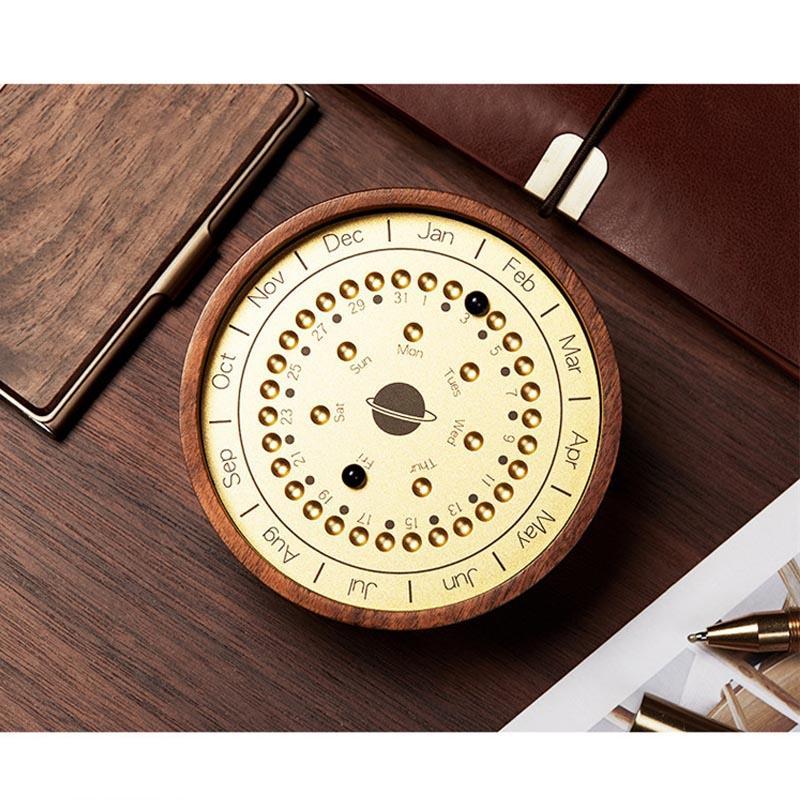 Perpetual Planetary Calendar: Handcrafted Walnut Timekeeper - Luxus Heim