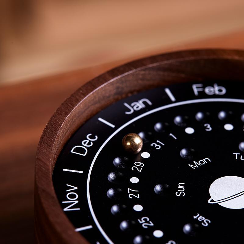 Perpetual Planetary Calendar Made from Black Walnut and Aluminum Alloy - Luxus Heim