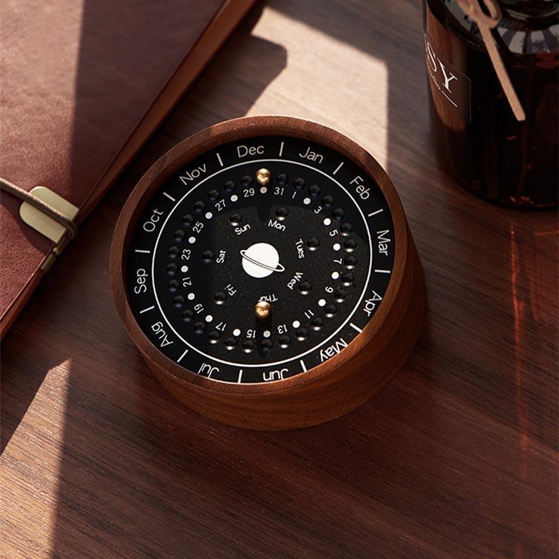 Perpetual Planetary Calendar Made from Black Walnut and Aluminum Alloy - Luxus Heim