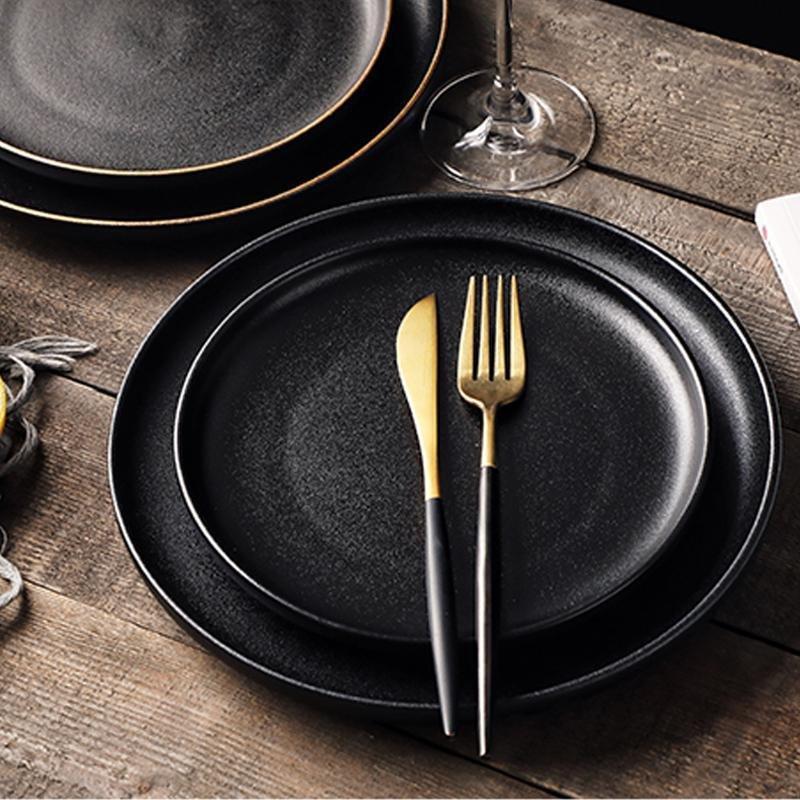 Phenom Black Frosted Plate - Plates - Luxus Heim