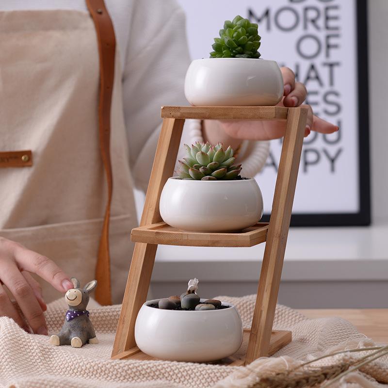 Wild Wood Planter Pots with Bamboo Stand - Pots & Planters - Luxus Heim