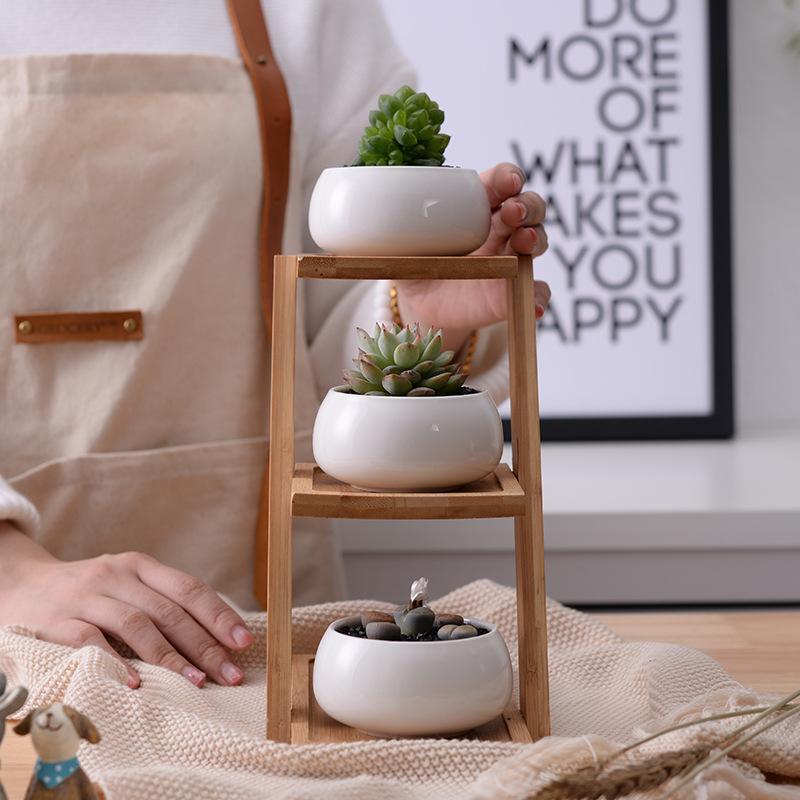 Wild Wood Planter Pots with Bamboo Stand - Pots & Planters - Luxus Heim