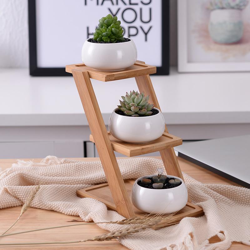 Wild Wood Planter Pots with Bamboo Stand - Pots & Planters - Luxus Heim