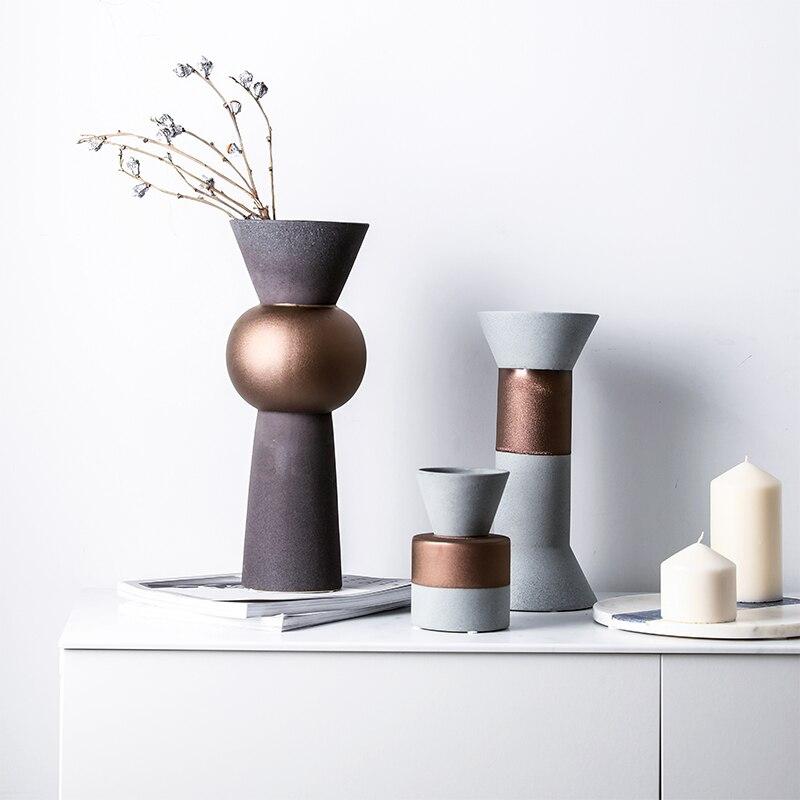 Natural Stone Texture Vases with Matte Copper-Colored Decal- Luxus Heim