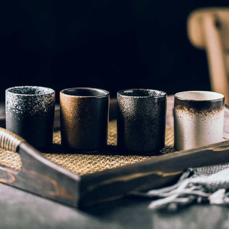 Set of Four Rustic Earthstone Mugs with Earthy Hues